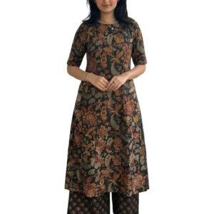 ANNI Designer Women's Viscose Blend Straight Printed Kurta with Palazzo | Elbow Length Sleeve Kurti Set | Close Neck with Back Slit | Soft Comfortable Fabric | 2 Piece Outfit