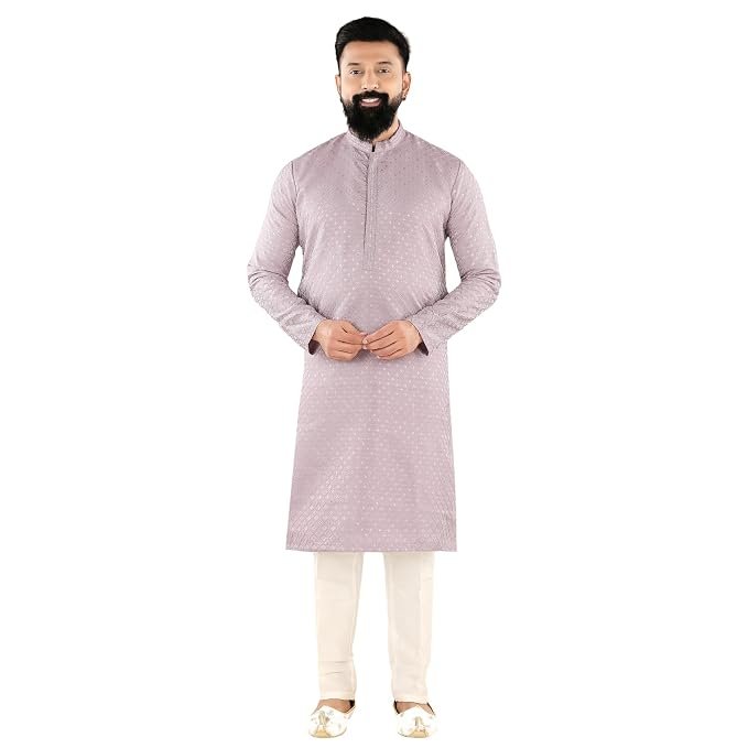 Men Kurta Bottom Set Comfortable Fabric Traditional Indian Ethnic Dress for Wedding Ceremony Festival Celebration and Occasion | Onion