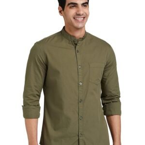 Amazon Brand - Symbol Men's Cotton Shirt | Chinese Collar | Casual | Plain | Full Sleeve | Summer - Regular Fit (Available in Plus Sizes)