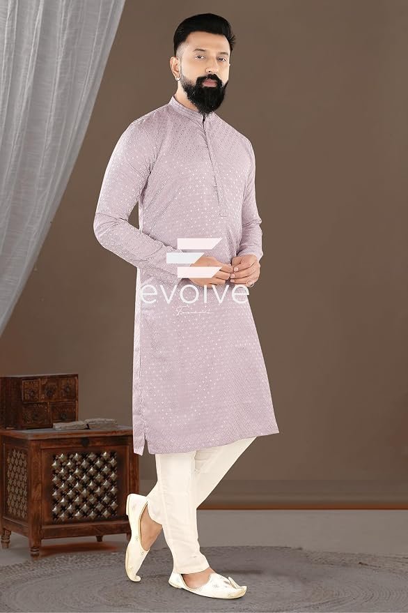 Men Kurta Bottom Set Comfortable Fabric Traditional Indian Ethnic Dress for Wedding Ceremony Festival Celebration and Occasion | Onion - Image 2